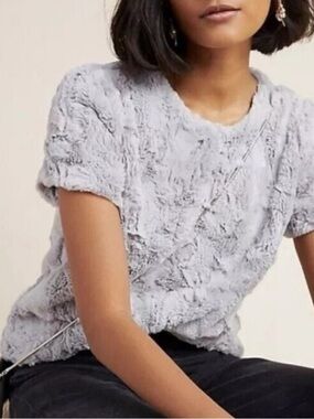 Anthropologie LiefsDottir Faux Fur Textured Top Short Sleeve Size S Chic Cozy